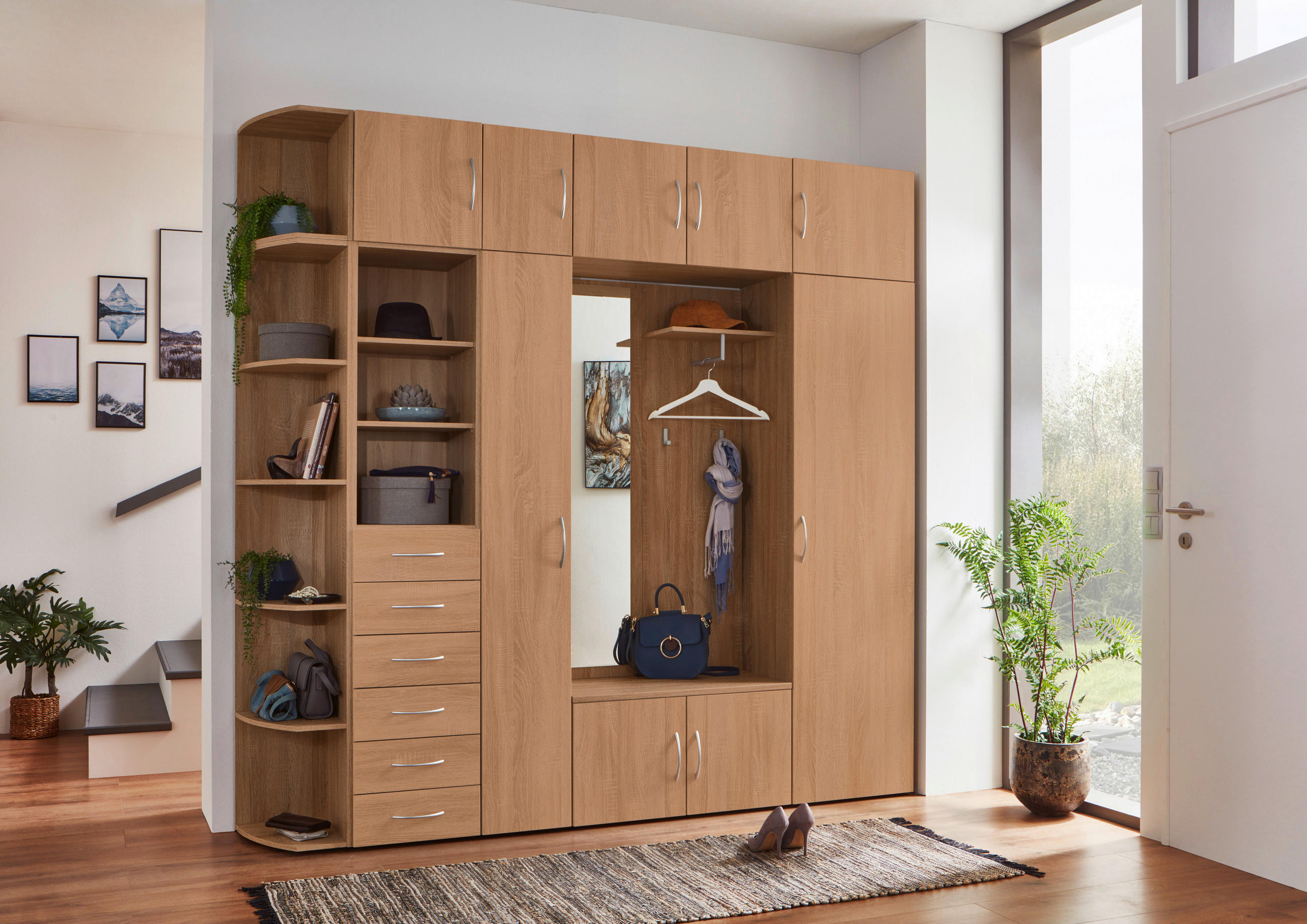 HALLMÖBEL 3 delar  i 80/185/36 cm  - bokfärgad, Basics, trämaterial (80/185/36cm) - Xora