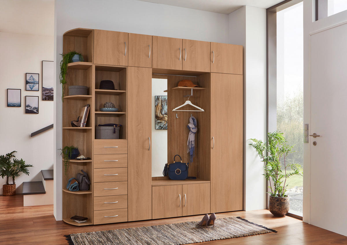 HALLMÖBEL 3 delar  i 80/185/36 cm  - bokfärgad, Basics, trämaterial (80/185/36cm) - Xora
