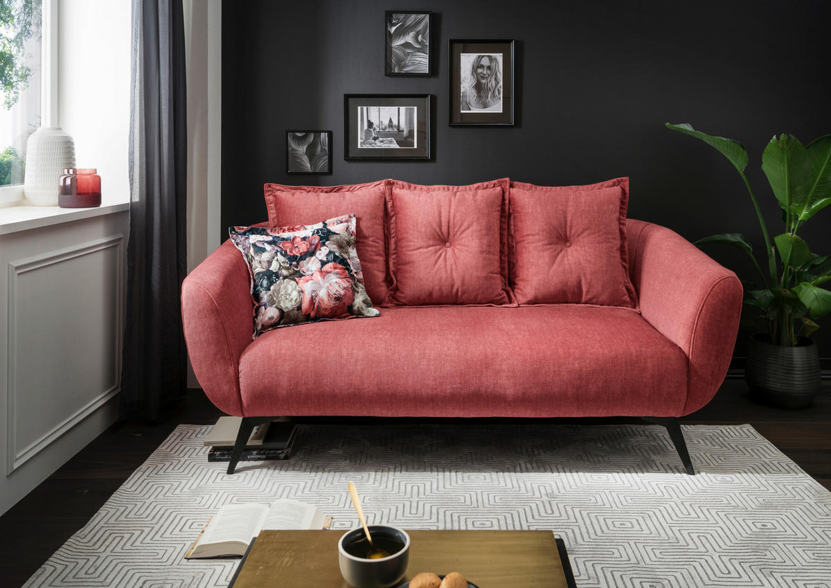 2,5-SITZER Velours Multicolor, Koralle  - Koralle/Multicolor, MODERN, Holz/Textil (196/94/103cm) - Livetastic