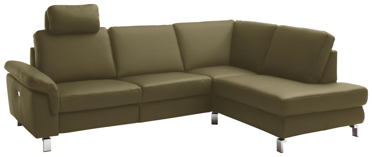 ECKSOFA in Echtleder Grün  - Chromfarben/Grün, Design, Leder/Metall (271/200cm) - Pure Home Lifestyle