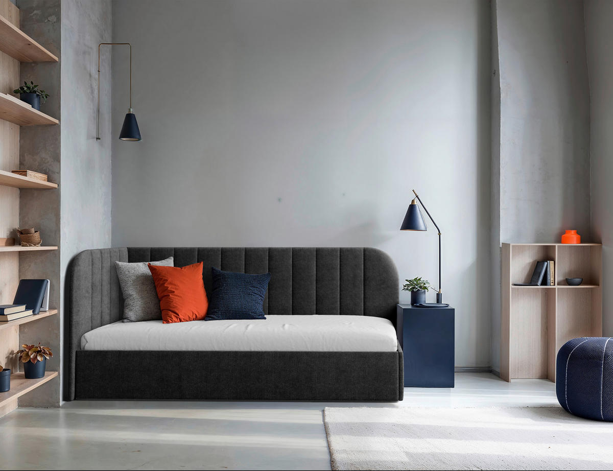 POLSTERBETT 90/200 cm,  in Dunkelgrau, Lattenrost, Bettkasten,  - Dunkelgrau/Schwarz, MODERN, Holz/Holzwerkstoff (90/200cm) - MID.YOU