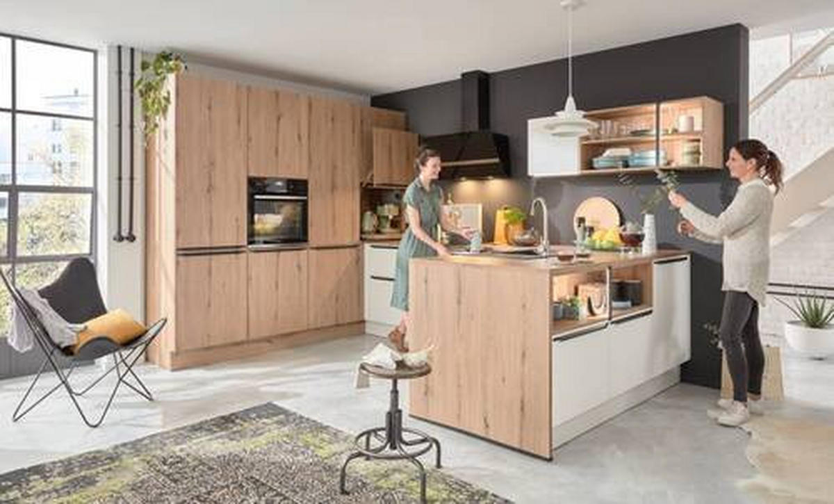 INBYGGNADSKÖK   - vit/ekfärgad, Design, trämaterial - Dieter Knoll