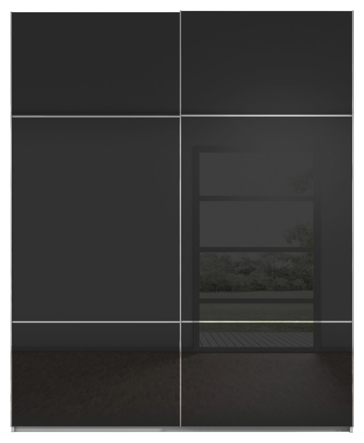 SCHWEBETÜRENSCHRANK in Grau, Schwarz  - Chromfarben/Schwarz, Konventionell, Glas/Holzwerkstoff (201/223/67cm) - Novel