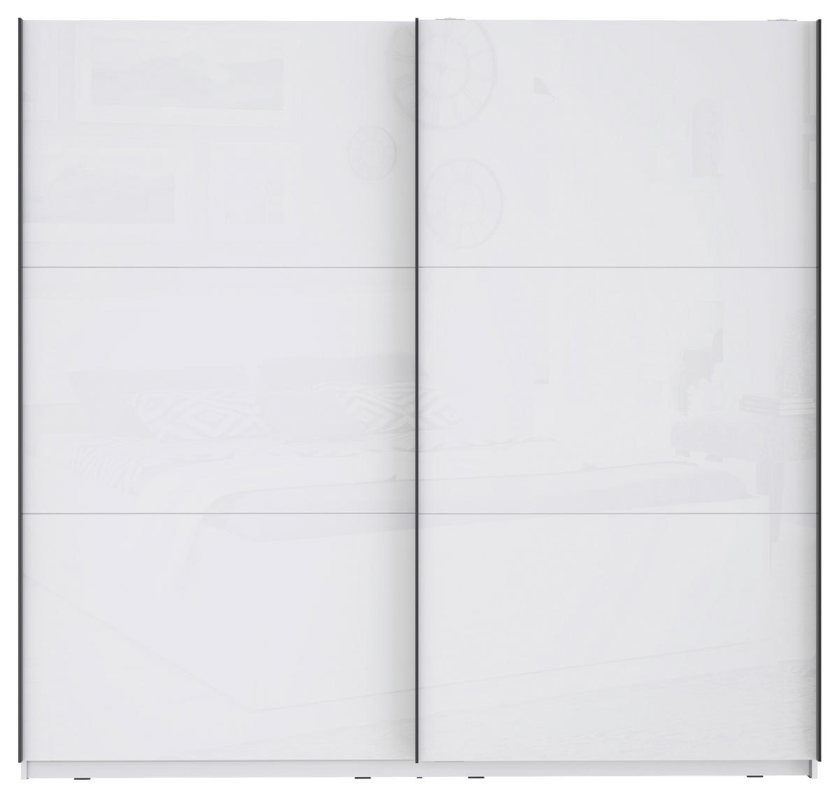 SKŘÍŇ S POSOUVACÍMI DVEŘMI, bílá, vysoce lesklá bílá, 220,1/209,7/61,2 cm - bílá/černá, Moderní, kov/kompozitní dřevo (220,1/209,7/61,2cm) - home24