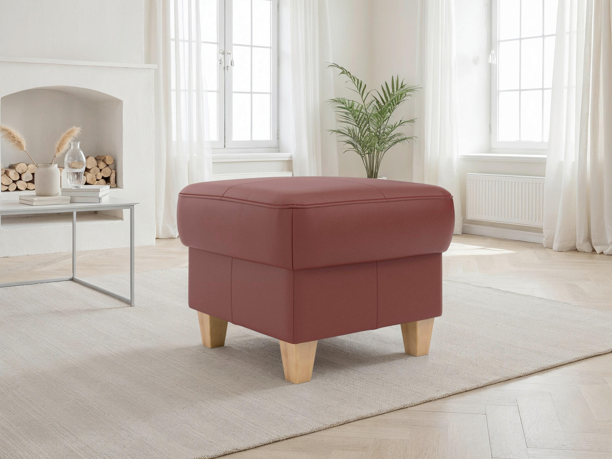 TABURETKA, koža, 58/48/58 cm - červenohnedá/farba duba, Basics, koža/drevo (58/48/58cm) - Sit & More