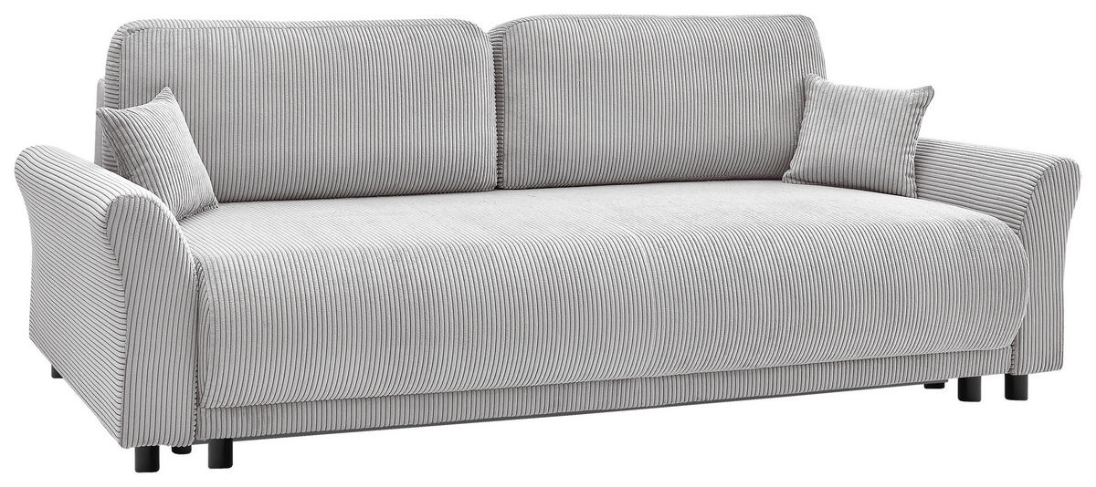 SCHLAFSOFA Malta Cord Hellgrau  inkl. Zierkissen, Rückenkissen, Bettkasten, Schlaffunktion, Rücken echt  - Hellgrau/Schwarz, Design, Textil (244/88/100cm) - P & B