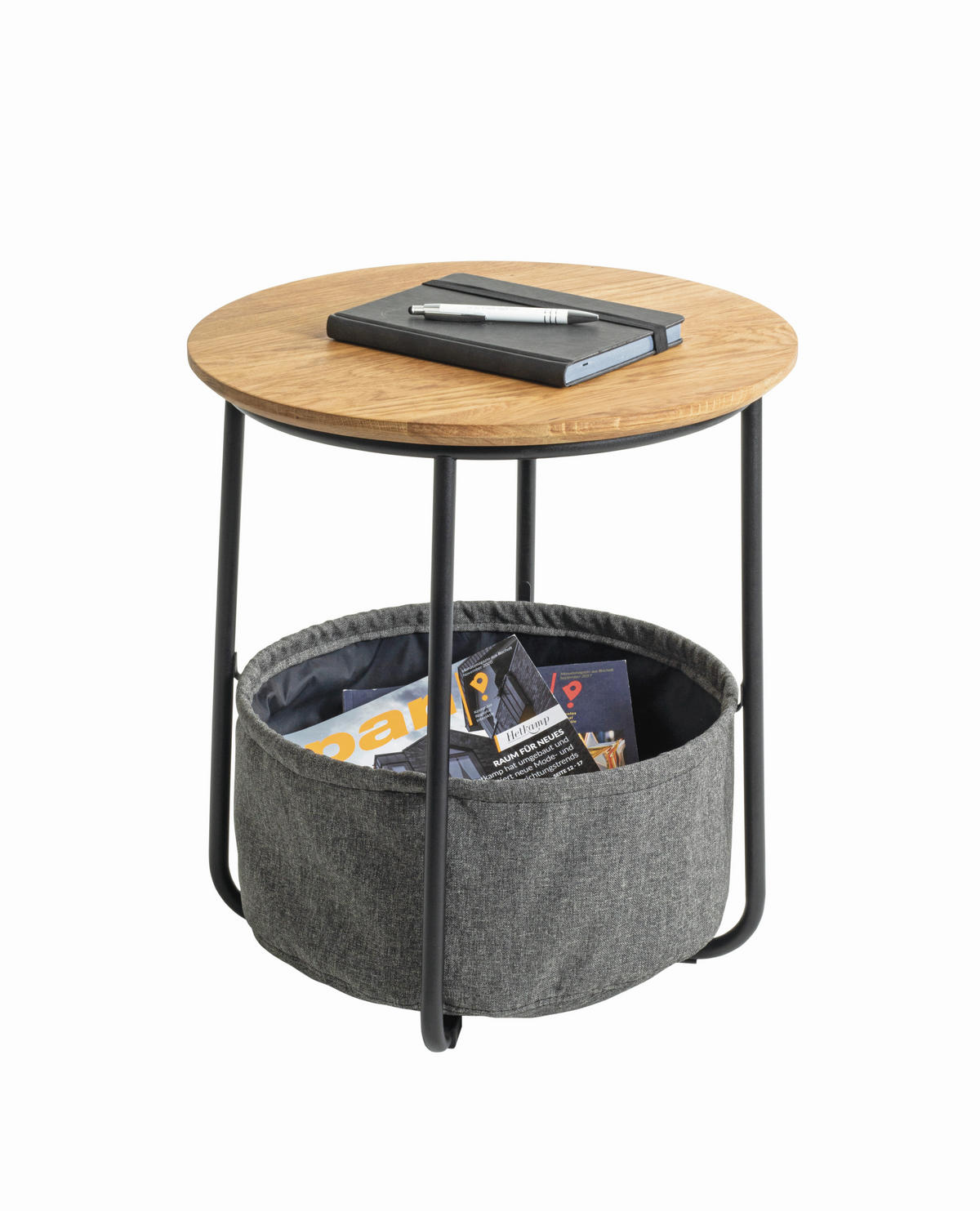 Beistelltisch Rubi 2 45/45/50 cm Eiche Hartholz Grau, Schwarz, Eichefarben rund  - Eichefarben/Schwarz, Trend, Holz/Textil (45/45/50cm)