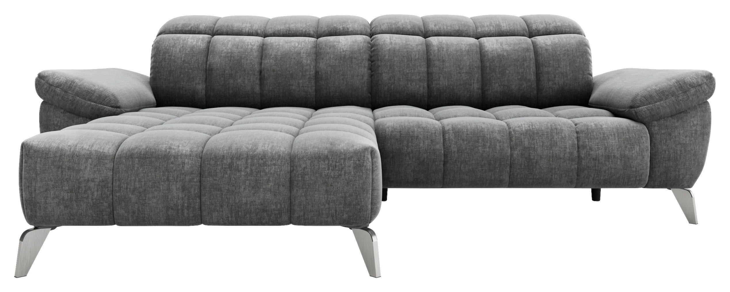 ECKSOFA inkl. Funktionen Dunkelgrau Chenille  - Dunkelgrau/Silberfarben, Design, Textil/Metall (105-178/266cm) - Xora