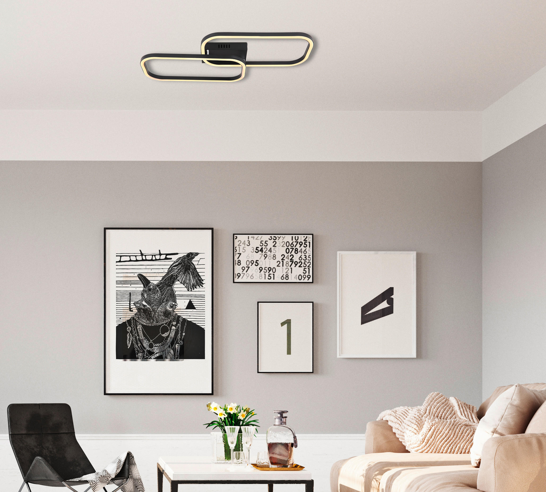 LED SVJETILJKA STROPNA  - crna/opalna, Design, metal/plastika (62,6/30,6/6cm)