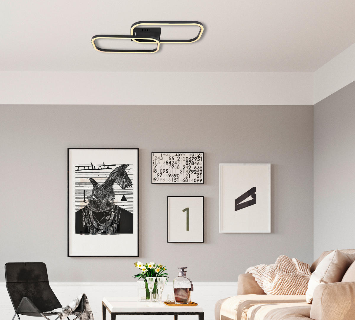 STROPNA LED-SVETILKA   //3000 K/230 V/ - črna/opal, Design, kovina/umetna masa (62,6/30,6/6cm)