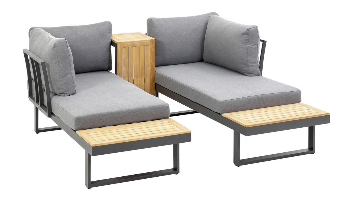 LOUNGEGARNITUR   253/70/175 cm Teakholz Aluminium  - Anthrazit/Grau, Basics, Holz/Textil (253/70/175cm) - Gardenson