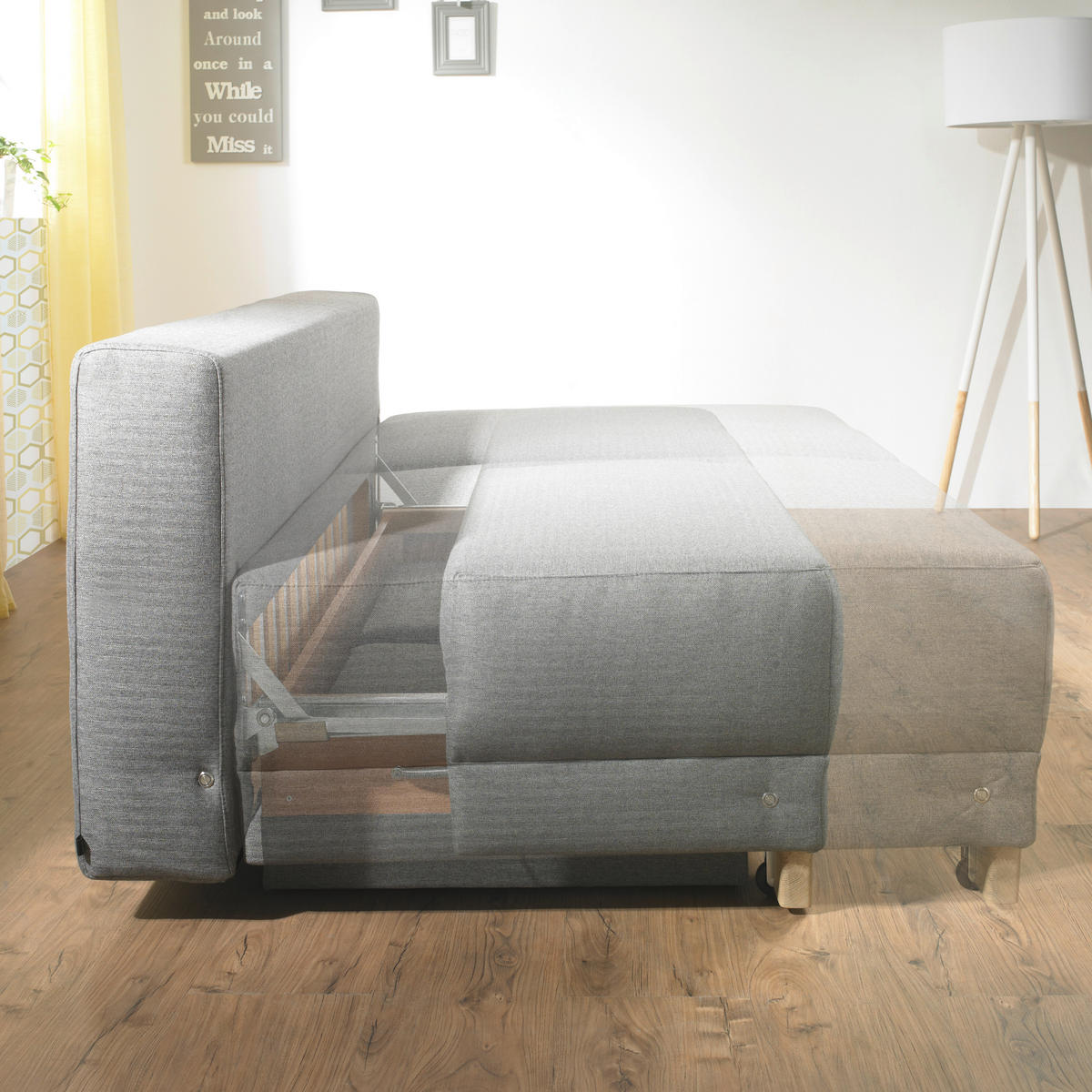 SCHLAFSOFA in Grau  - Eichefarben/Grau, Design, Holz/Textil (200/93/102cm) - Novel