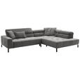 ECKSOFA Dunkelgrau Cord  - Dunkelgrau/Schwarz, KONVENTIONELL, Textil/Metall (311/219cm) - Hom`in