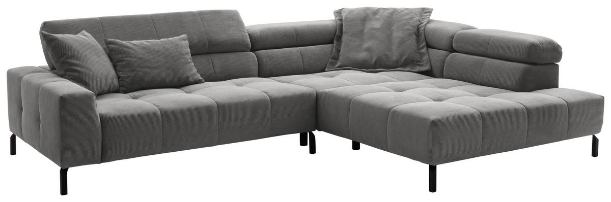 ECKSOFA in Cord Dunkelgrau  - Dunkelgrau/Schwarz, Konventionell, Textil/Metall (311/219cm) - Hom`in