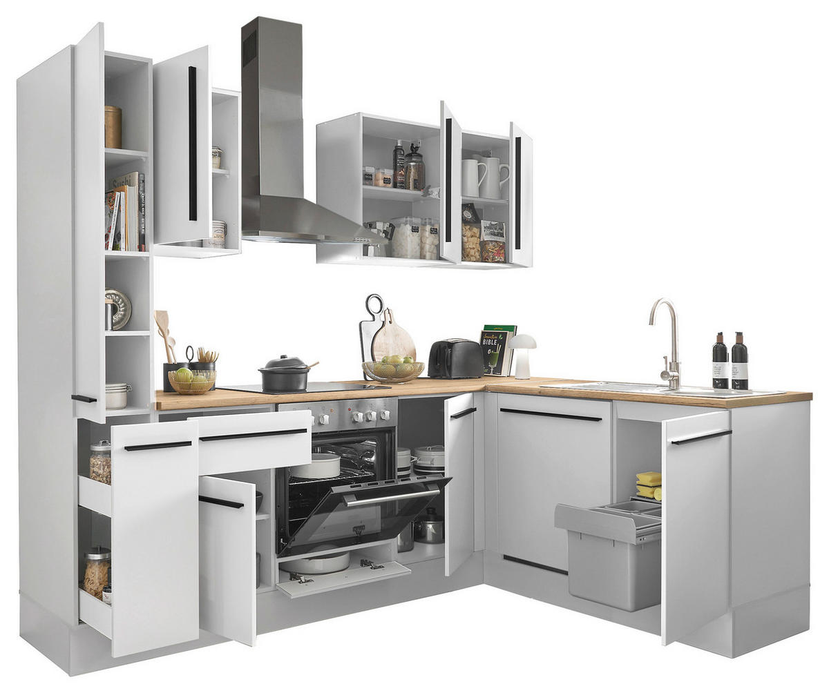 ECKKÜCHE 250/175 cm  in Weiß, Eichefarben  - Eichefarben/Schwarz, Design, Holzwerkstoff/Kunststoff (250/175cm) - MID.YOU