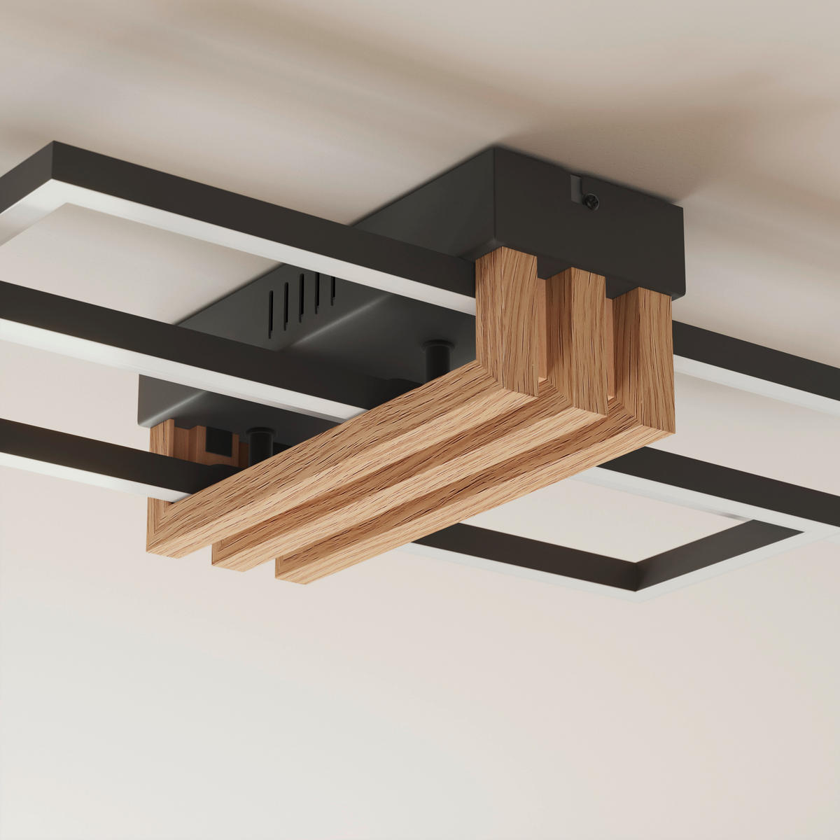 LED-DECKENLEUCHTE DAKARI I 80/23/8,6 cm  - Dunkelbraun/Opal, Design, Kunststoff/Metall (80/23/8,6cm)