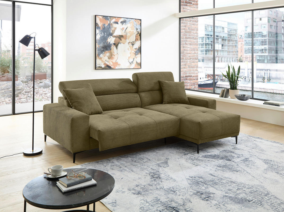 ECKSOFA Cord Olivgrün  - Schwarz/Olivgrün, Basics, Textil/Metall (250/183cm) - Livetastic