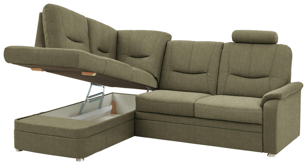 ECKSOFA Chenille Grün  - Schwarz/Grün, Konventionell, Kunststoff/Textil (185/235cm) - Beldomo Comfort