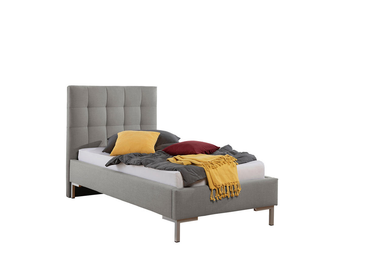POLSTERBETT  in Grau,  - Silberfarben/Grau, MODERN, Textil/Metall (113/117/210cm) - Livetastic