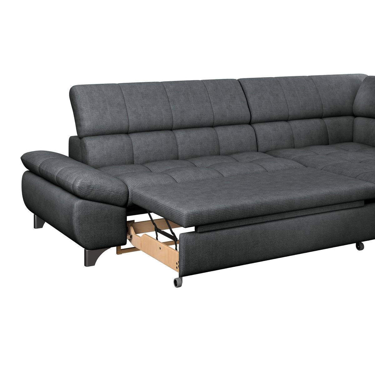 ECKSOFA Graphitfarben Chenille  - Chromfarben/Graphitfarben, KONVENTIONELL, Textil/Metall (312/234cm) - Livetastic