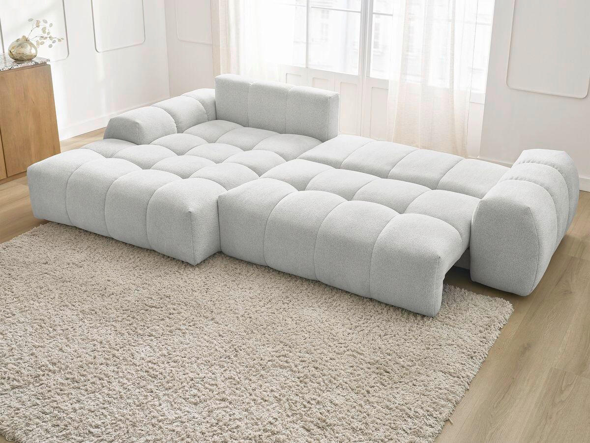 ECKSCHLAFSOFA EVEREST  mit Rücken echt, Armteil links, Armteil rechts Flachgewebe Hellgrau  - Hellgrau/Schwarz, MODERN, Kunststoff/Textil (180/318cm) - Livetastic