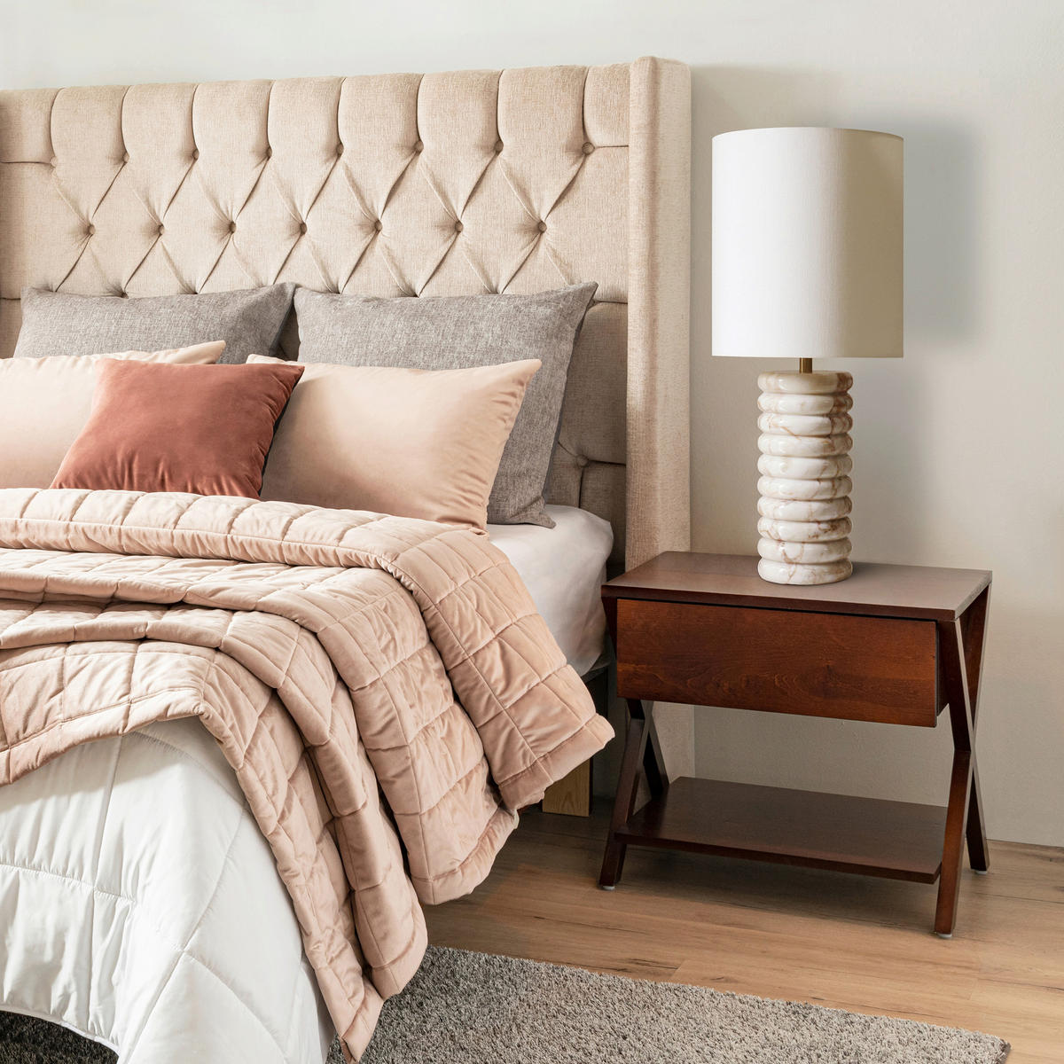 TISCHLEUCHTE 14/65/14 cm   - Beige, Design, Textil/Stein (14/65/14cm) - P & B