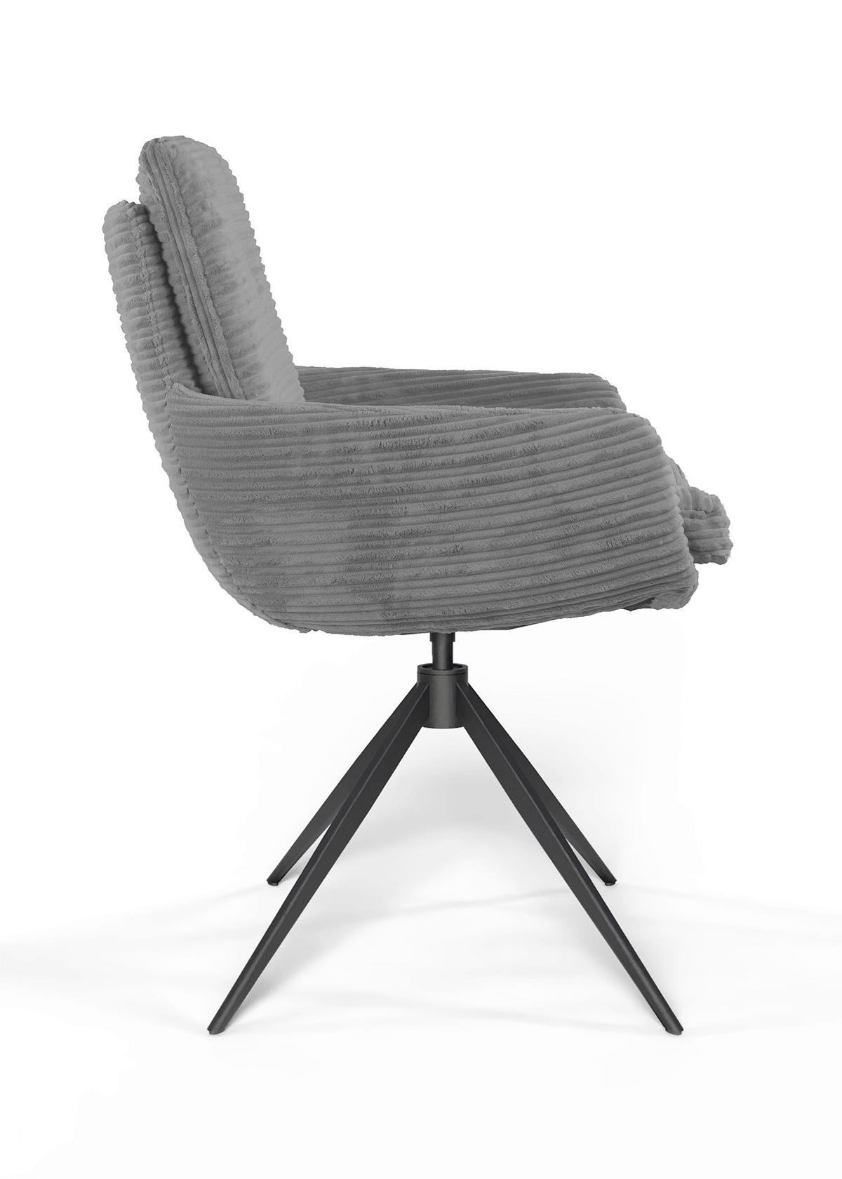 ARMLEHNSTUHL  Beinauswahl, Sitzfläche 360° drehbar, Stoff-/Lederauswahl gerippt  Dunkelgrau  - Dunkelgrau/Schwarz, Design, Textil/Metall (60/91/62cm) - Valdera