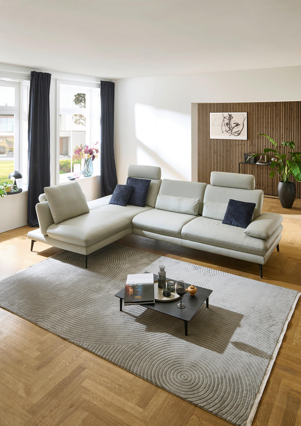ECKSOFA Silberfarben Echtleder  - Silberfarben/Schwarz, Design, Leder/Metall (195/308cm) - Dieter Knoll