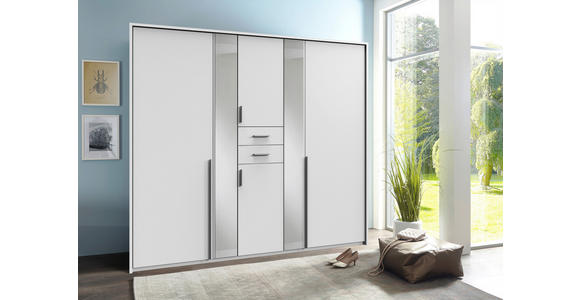KLEIDERSCHRANK 225/208/58 cm 6-türig Weiß - Alufarben/Weiß, KONVENTIONELL, Glas/Holzwerkstoff (225/208/58cm) - Carryhome