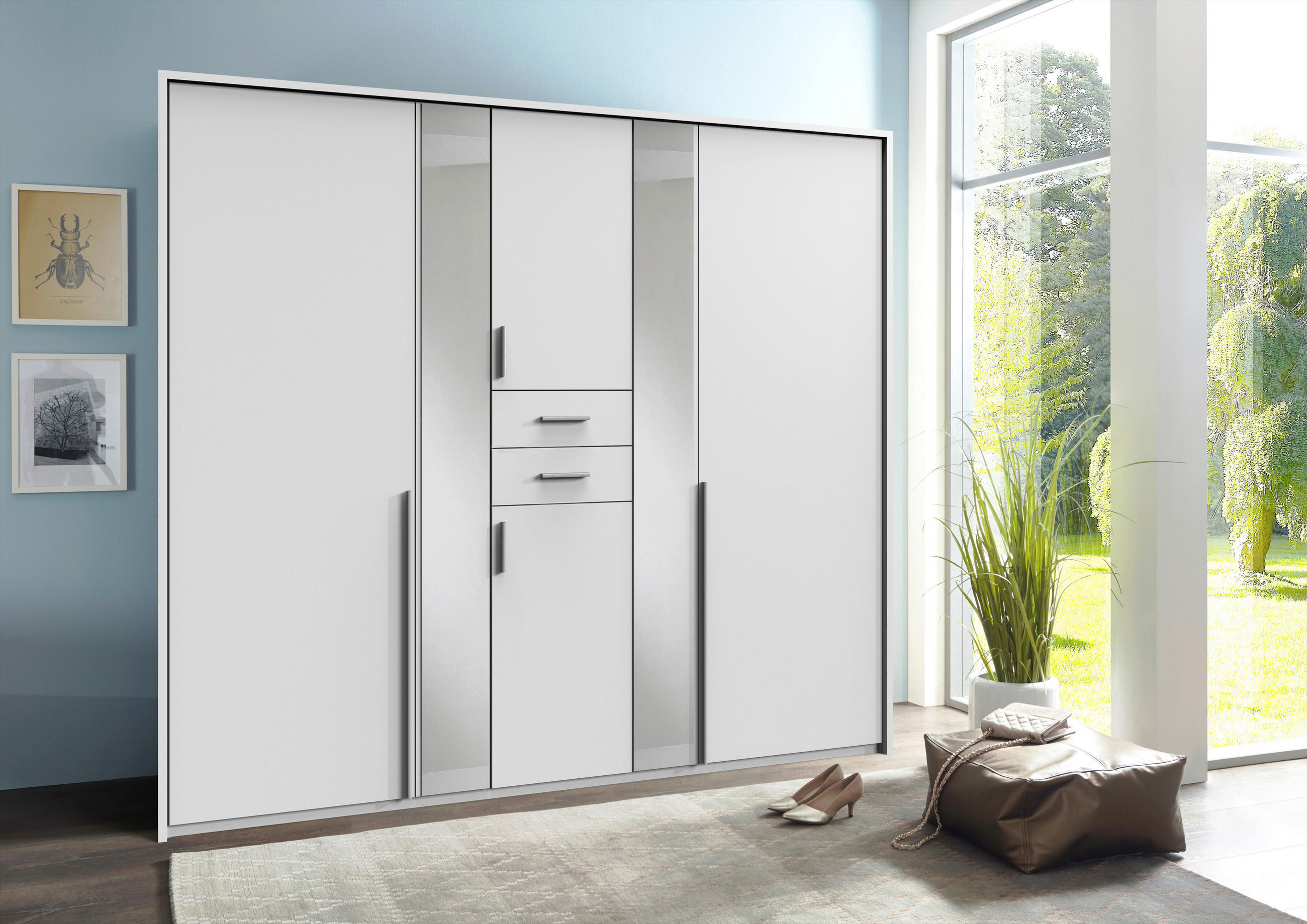 KLEIDERSCHRANK in Weiß - Alufarben/Weiß, KONVENTIONELL, Glas/Holzwerkstoff (225/208/58cm) - Carryhome