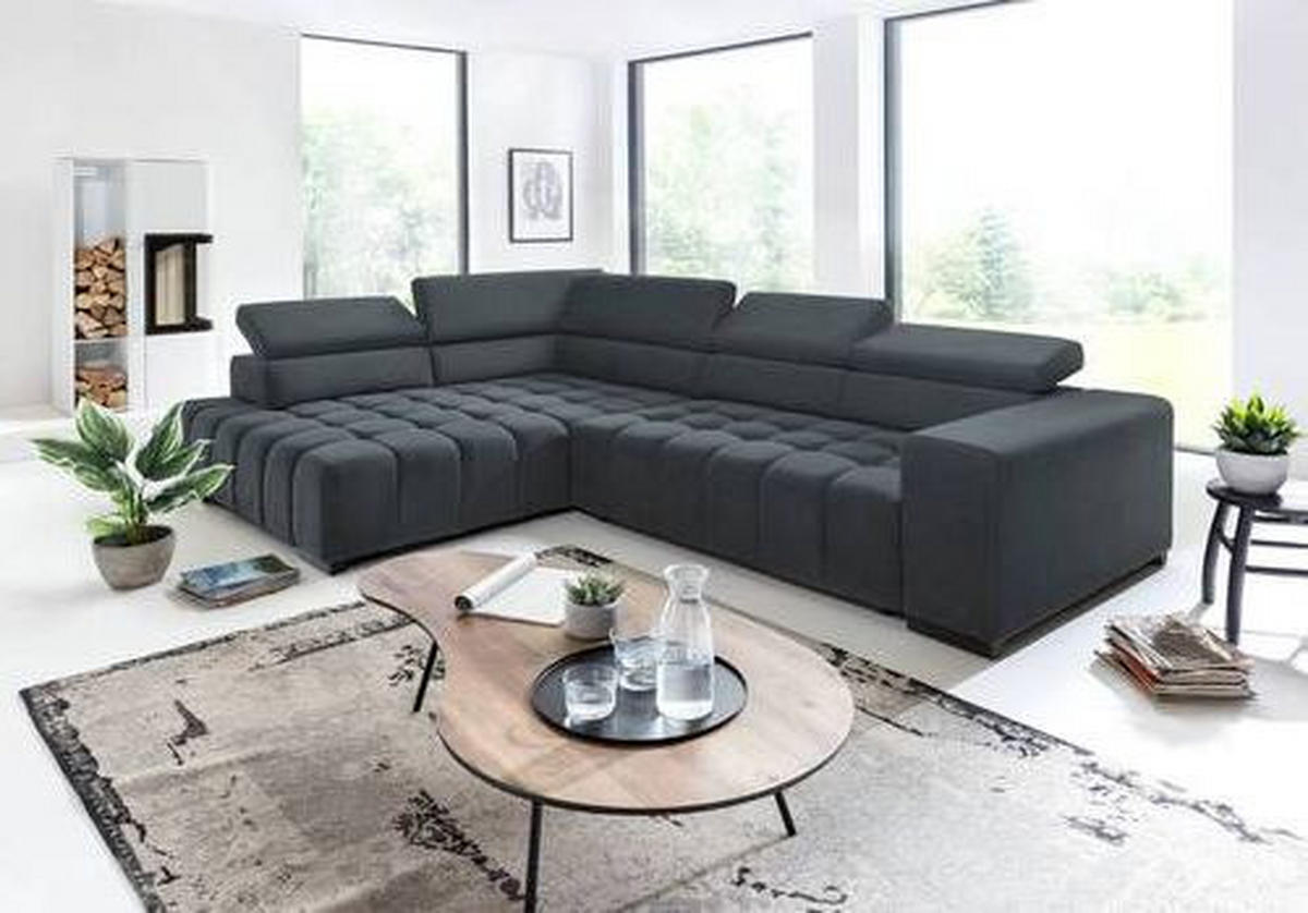 ECKSCHLAFSOFA in Dunkelgrau Textil   - Dunkelgrau/Schwarz, Design, Holz/Textil (201/307cm) - Livetastic