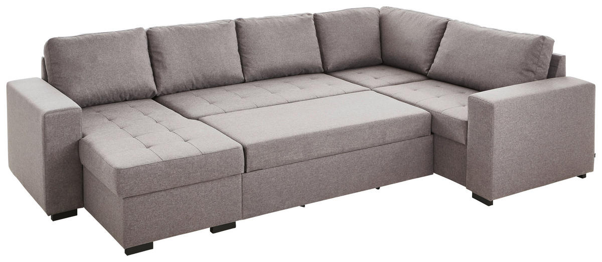 WOHNLANDSCHAFT Beige Webstoff  - Beige/Schwarz, KONVENTIONELL, Kunststoff/Textil (157/313/207cm) - Ti'me