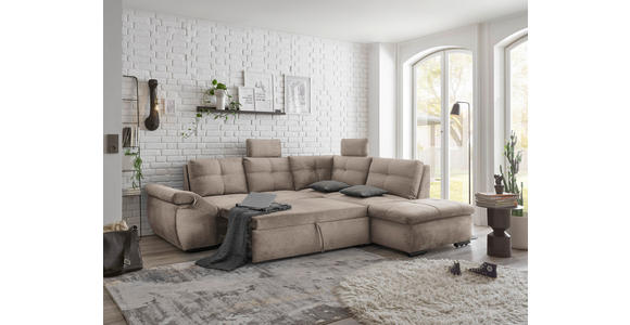 ECKSOFA  in Mikrovelours Creme  - Creme/Schwarz, KONVENTIONELL, Kunststoff/Textil (265/217cm) - Carryhome