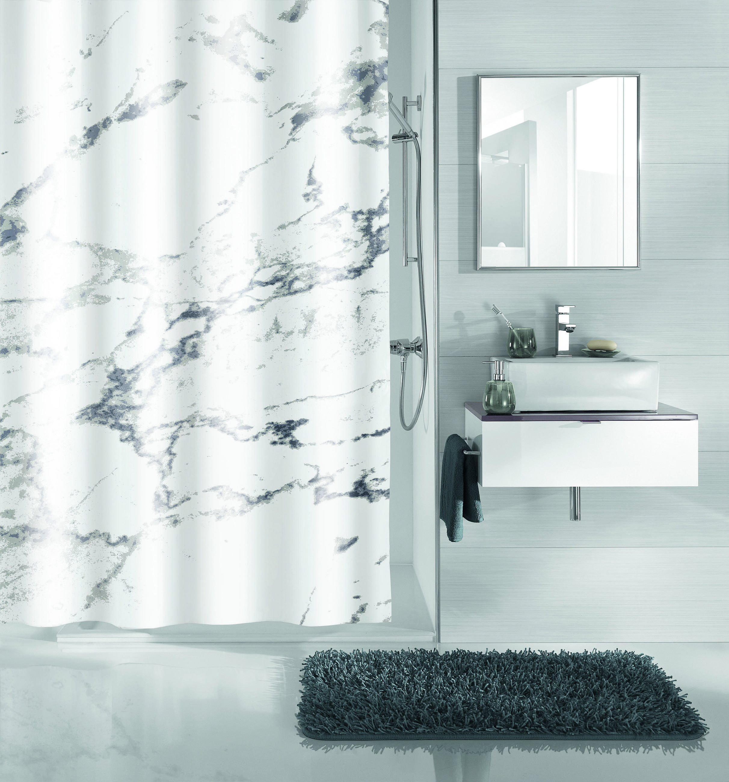 DUSCHVORHANG Marble 180/200 cm  - Anthrazit, Design, Textil (180/200cm) - Kleine Wolke