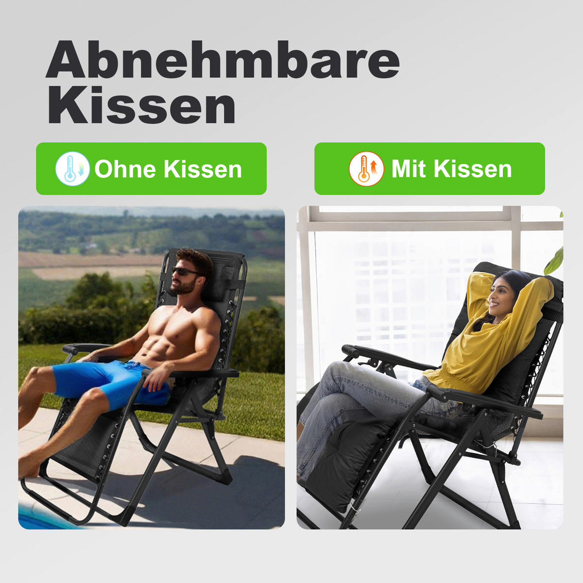 GARTEN-RELAXSESSEL Stahl  - Dunkelgrau/Schwarz, Basics, Textil/Metall (68/88/110cm) - Modante
