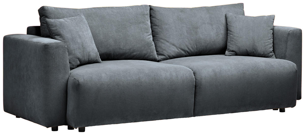 SCHLAFSOFA  mit Stoffauswahl, Schlafen auf Sitzhöhe, Rücken echt Cord Dunkelgrau  - Dunkelgrau/Schwarz, Design, Kunststoff/Textil (250/92/105cm) - Carryhome