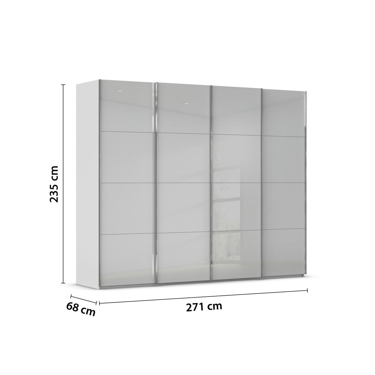 SCHWEBETÜRENSCHRANK 271/235/68 cm 4-türig Grau  - Chromfarben/Grau, Design, Glas/Holzwerkstoff (271/235/68cm) - Novel