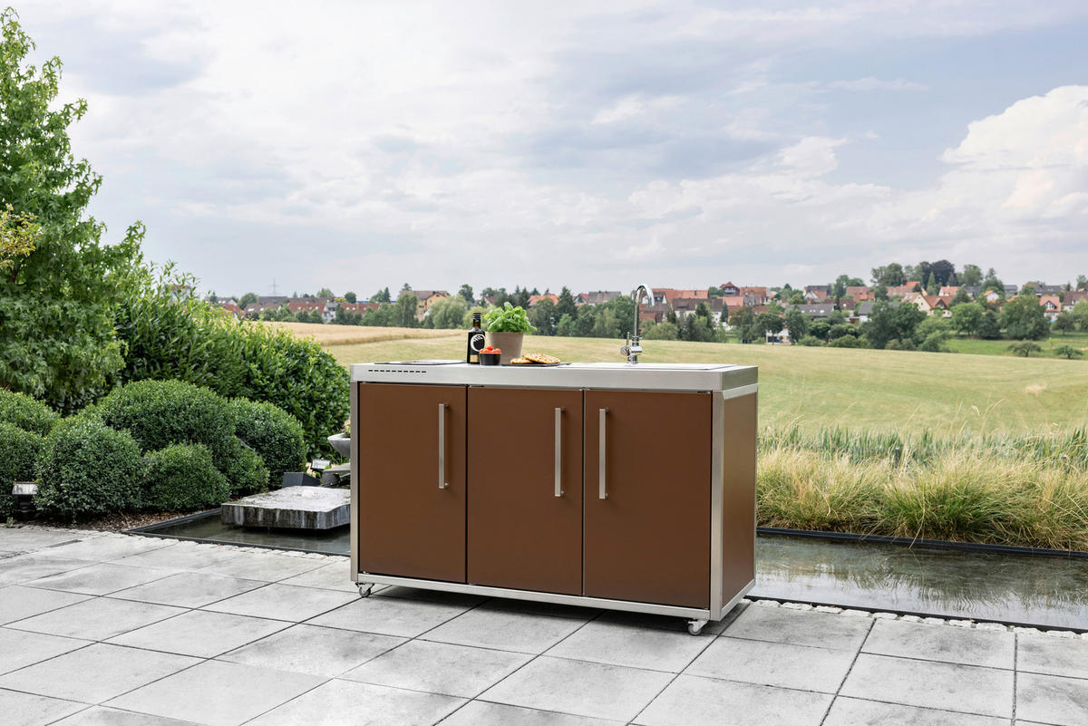 OUTDOORKÜCHE - Sandfarben/Edelstahlfarben, Basics, Metall (157/98/62cm)