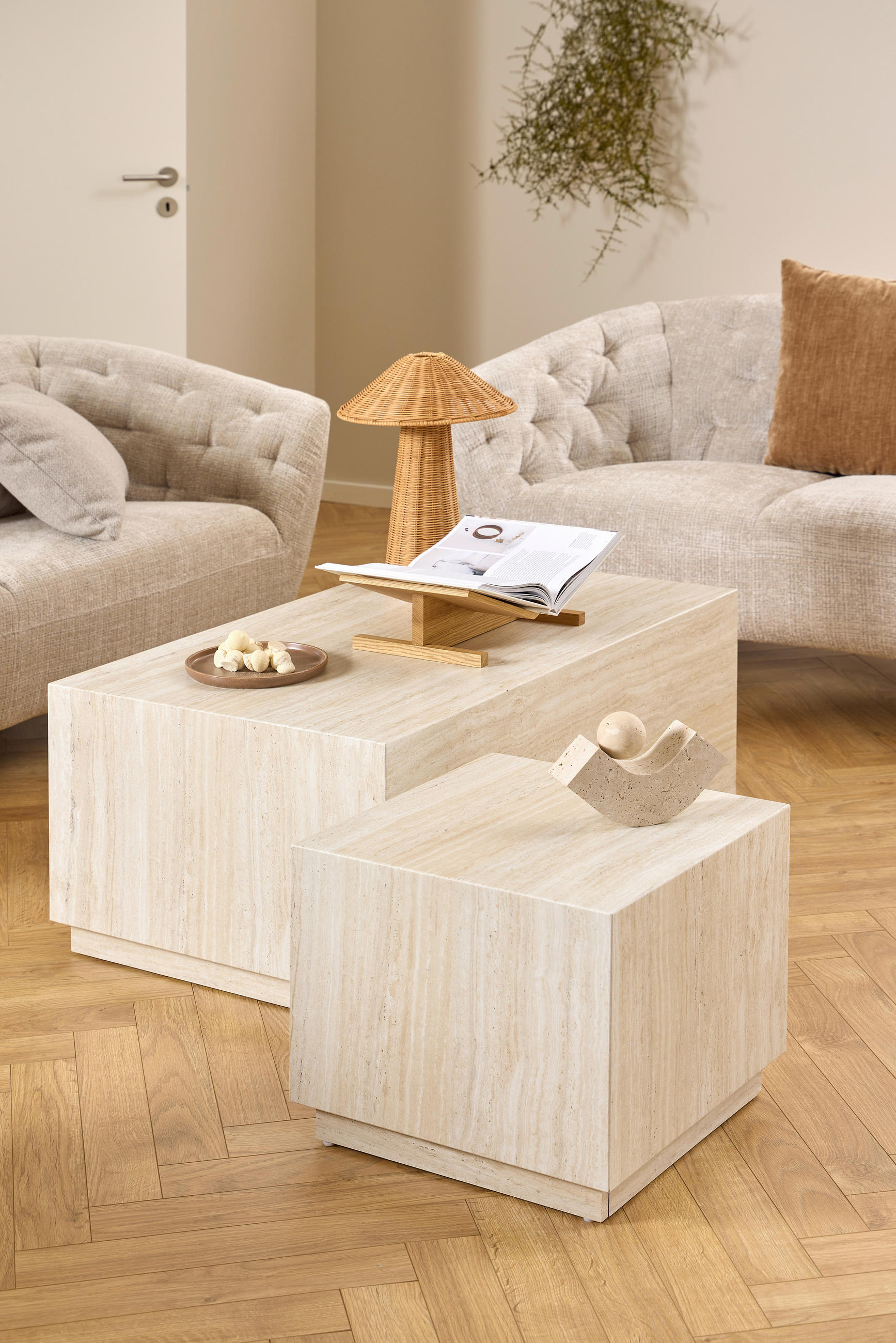 COUCHTISCHSET rechteckig Sandfarben, Beige - Sandfarben/Beige, Design, Holzwerkstoff (100/44/60/44/42/38cm)