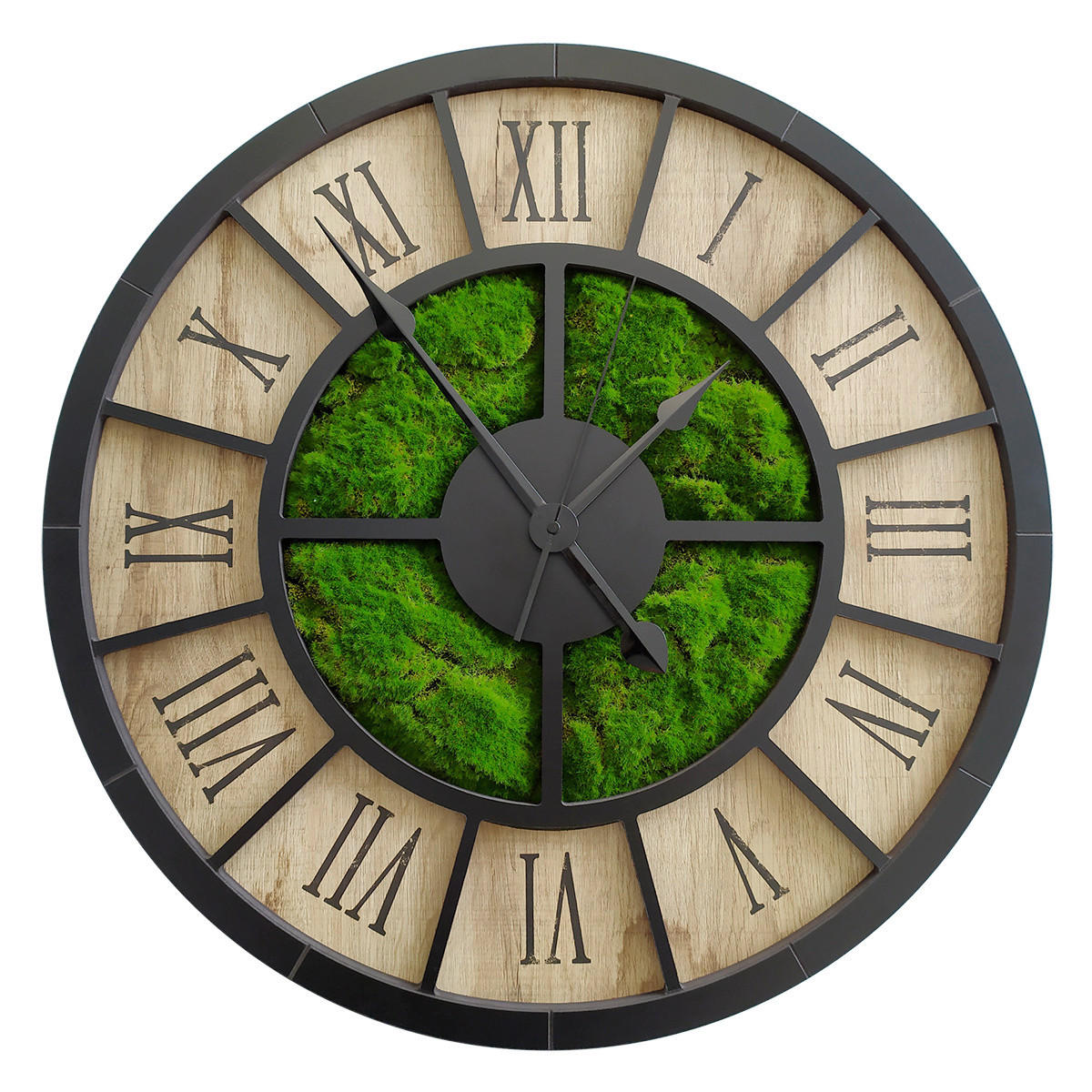 WANDUHR - Schwarz, Eichefarben, Dunkelgrün  - Dunkelgrün/Eichefarben, Basics, Holz/Kunststoff (57cm)