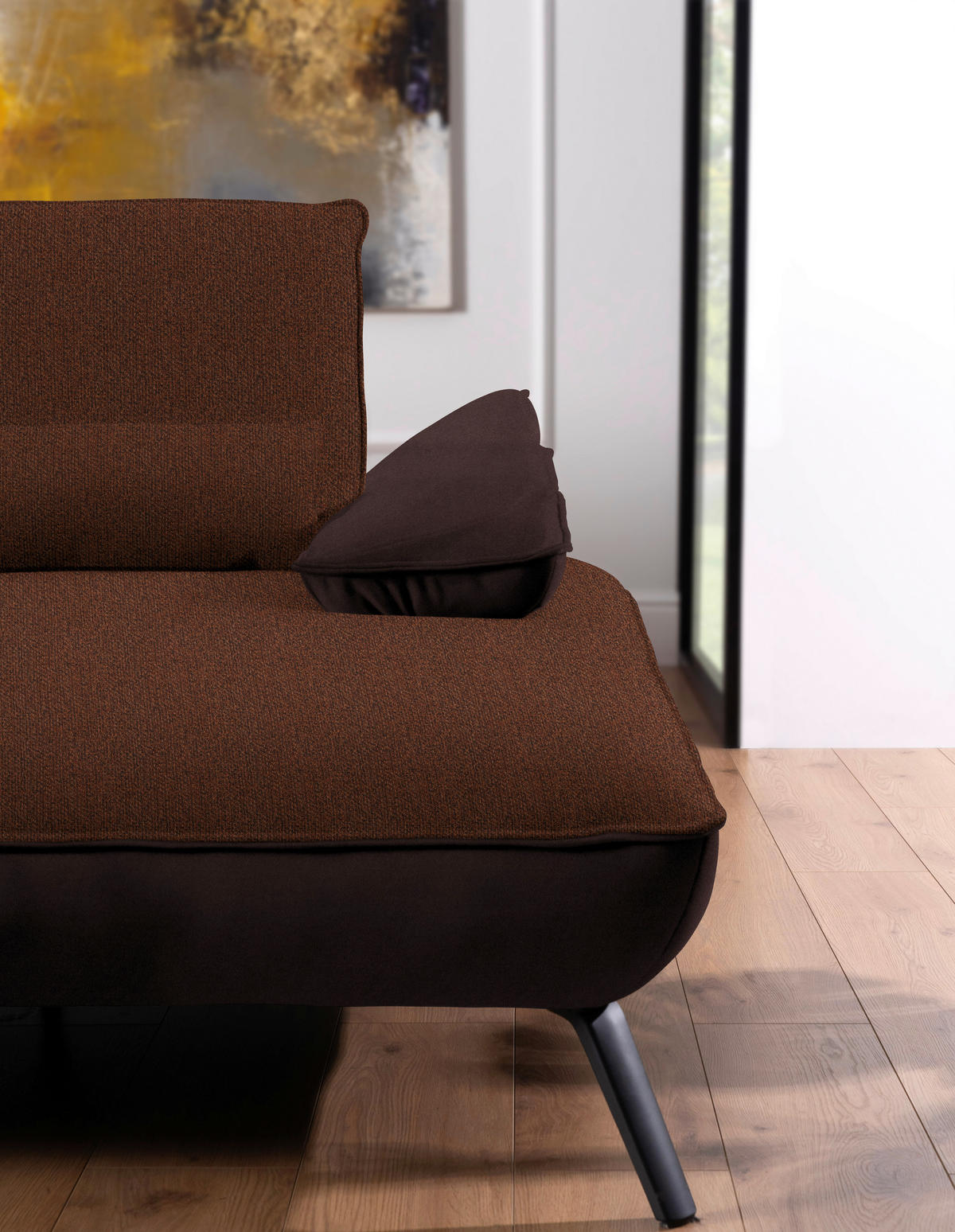 ECKSOFA in Flachgewebe Kupferfarben  - Schwarz/Kupferfarben, Design, Textil/Metall (273/191cm) - Moderano