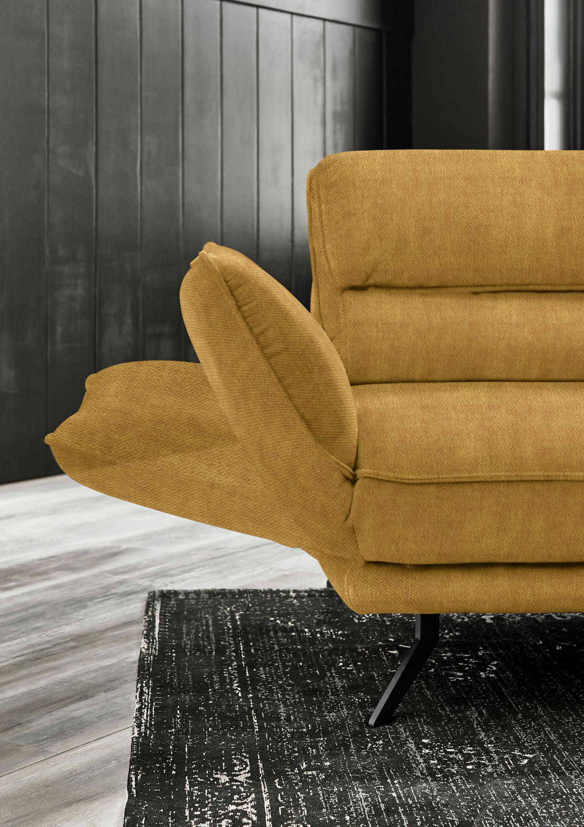 ECKSOFA in Velours Currygelb  - Currygelb/Schwarz, Design, Textil/Metall (283/153cm) - Valdera