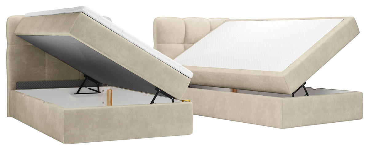 BOXBETT 240/200 cm,  in Hellbraun, Matratze, Bettkasten, Topper, H3 = fest  - Hellbraun/Schwarz, KONVENTIONELL, Kunststoff/Textil (240/200cm) - Chameo