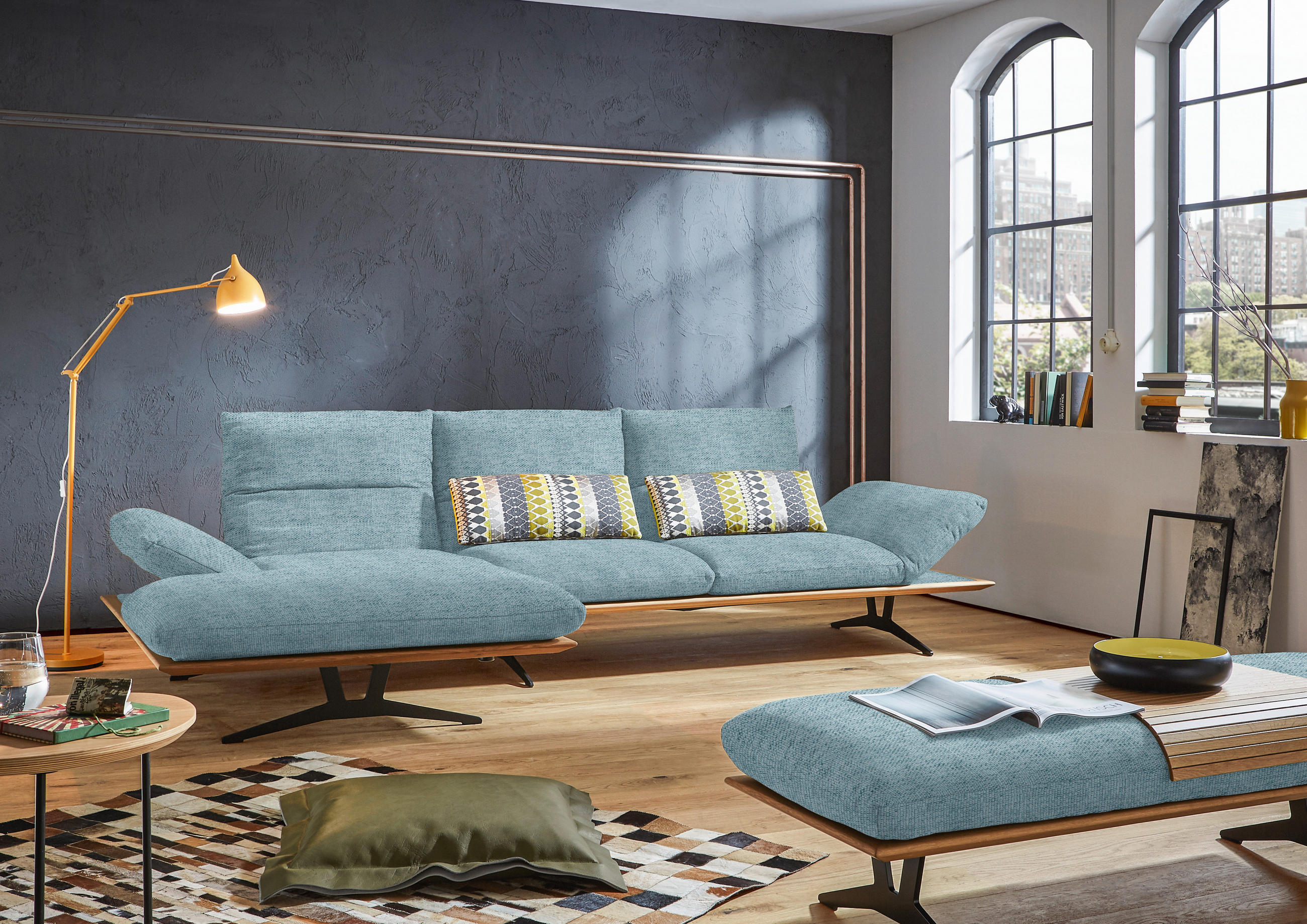 ECKSOFA in Flachgewebe Hellblau  - Schwarz/Hellblau, Design, Holz/Textil (159/314cm) - Dieter Knoll