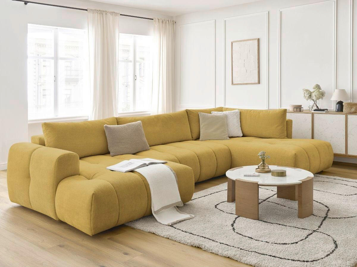 WOHNLANDSCHAFT  FUJI  Gelb Leinenoptik  - Gelb/Schwarz, MODERN, Kunststoff/Textil (160/377/204cm)