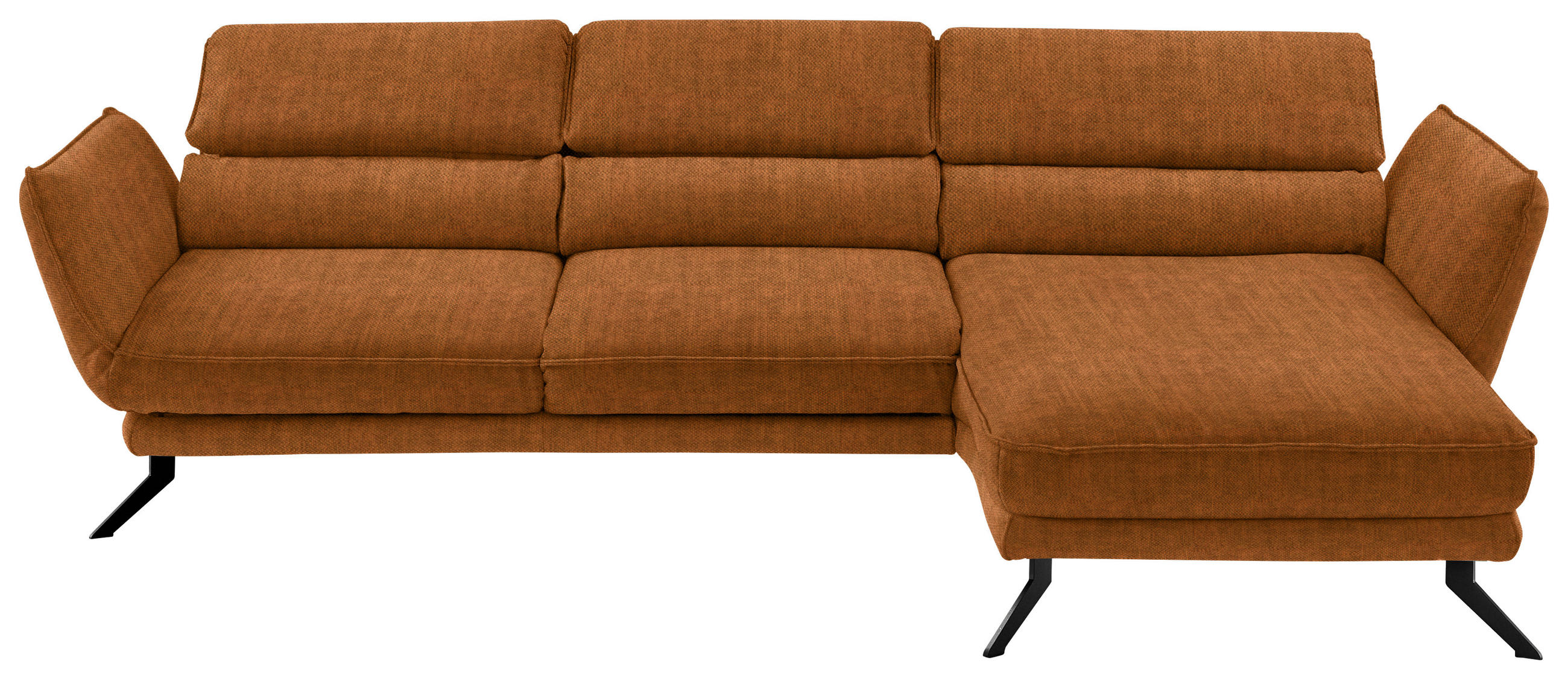 ECKSOFA in Velours Cognac  - Cognac/Schwarz, Design, Textil/Metall (283/153cm) - Valdera