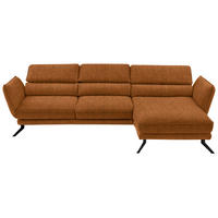 ECKSOFA in Velours Cognac  - Cognac/Schwarz, Design, Textil/Metall (283/153cm) - Valdera