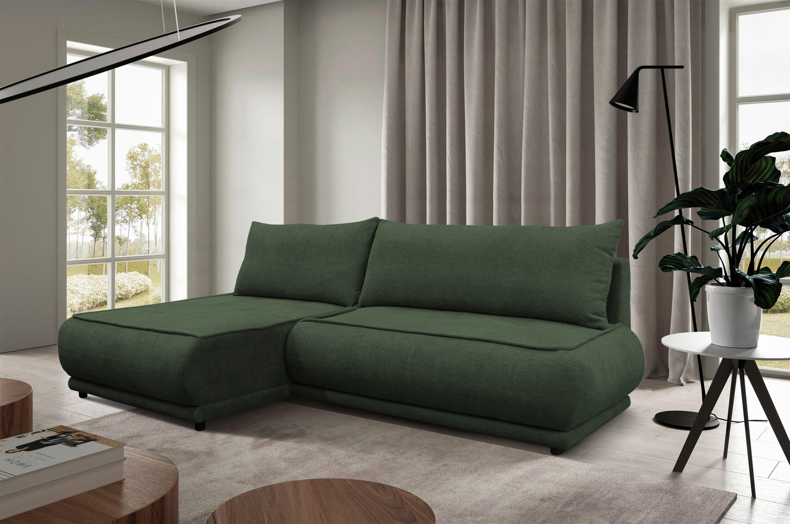 ECKSOFA PAROS Dunkelgrün Bouclé  - Dunkelgrün/Schwarz, Design, Kunststoff/Textil (179/277cm) - MID.YOU
