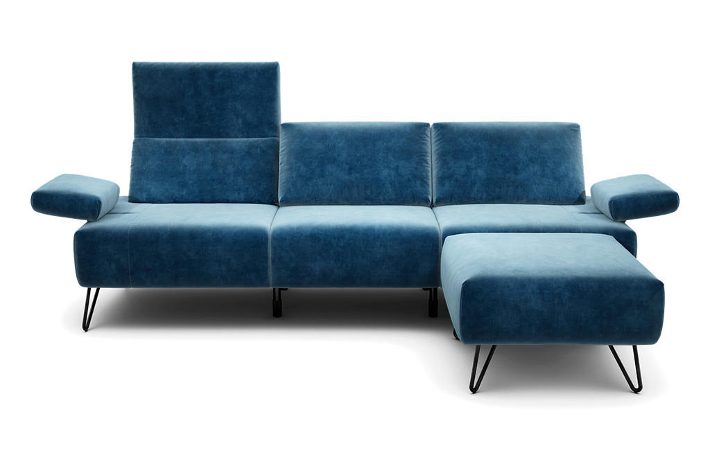 3-SITZER-SOFA Samt Blau  - Blau/Schwarz, Design, Textil/Metall (234-264/85/86-94cm) - SENSOO