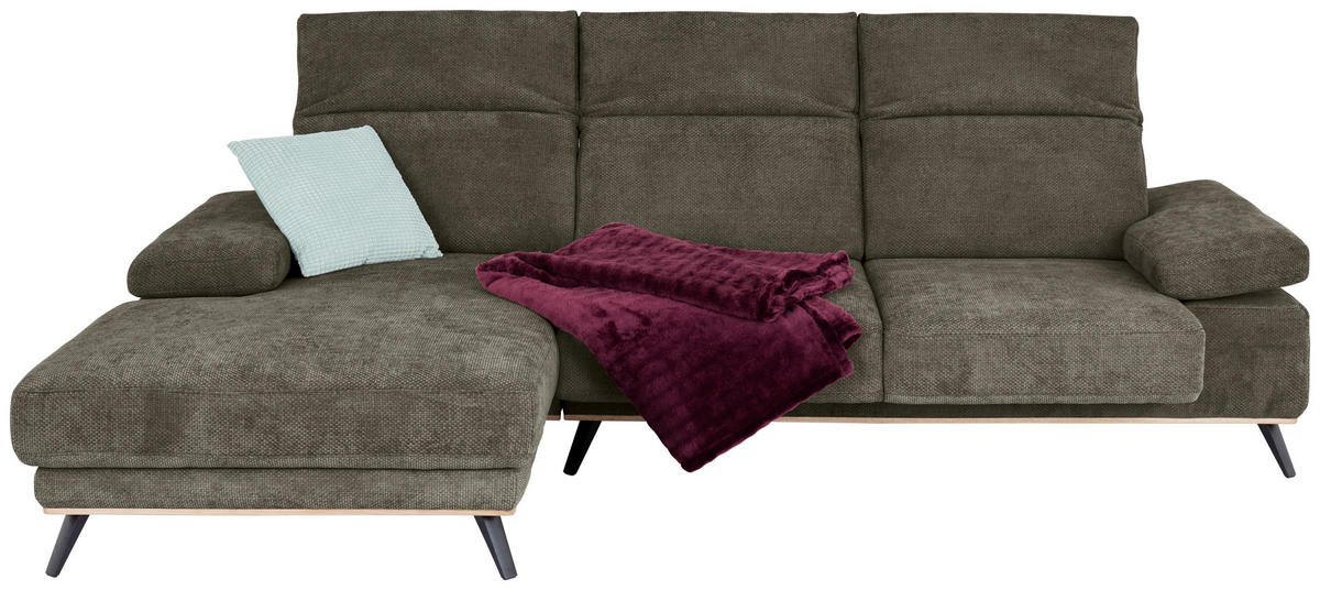 ECKSOFA ROYCE Olivgrün Struktur  - Schwarz/Olivgrün, MODERN, Textil/Metall (194/283cm) - MID.YOU